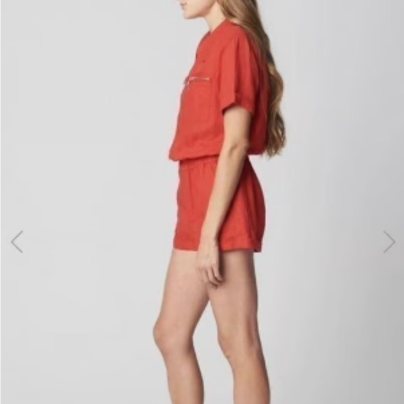 NWOT Blank NYC 100% Linen Short Sleeve Collared Elastic Waist Red Romper Size L - Picture 2 of 15